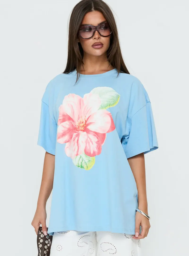 Floral Daydream Oversized Graphic Tee Washed Blue