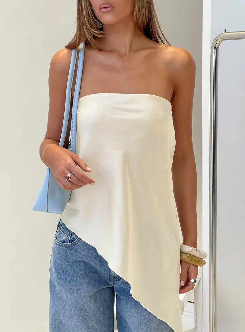 Keevah Strapless Satin Asymmetrical Top Lemon
