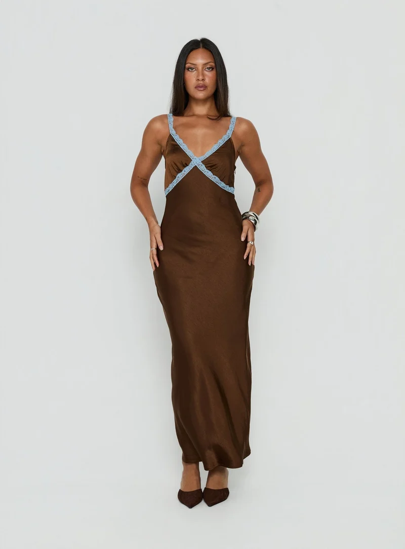 Carletta Lace Contrast Maxi Dress Brown / Blue