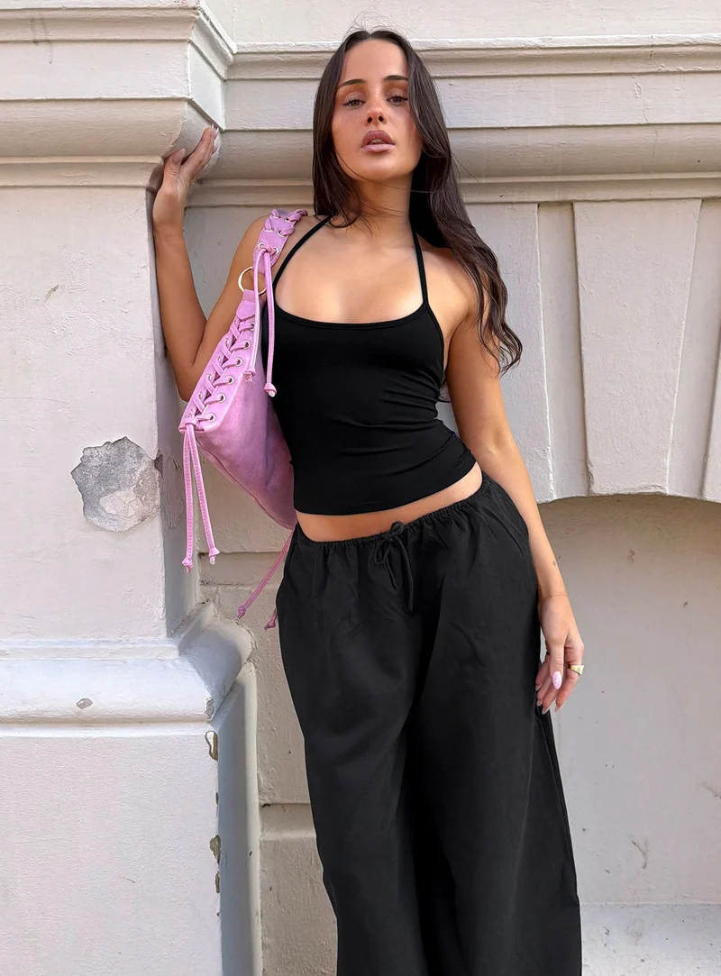 Daily Define Thin Strap Halter Tank Top Black
