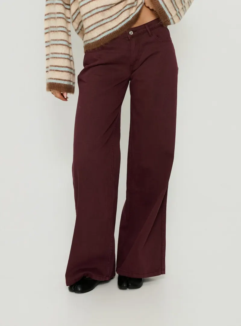 Ramos Low Rise Wide Leg Denim Jeans Currant