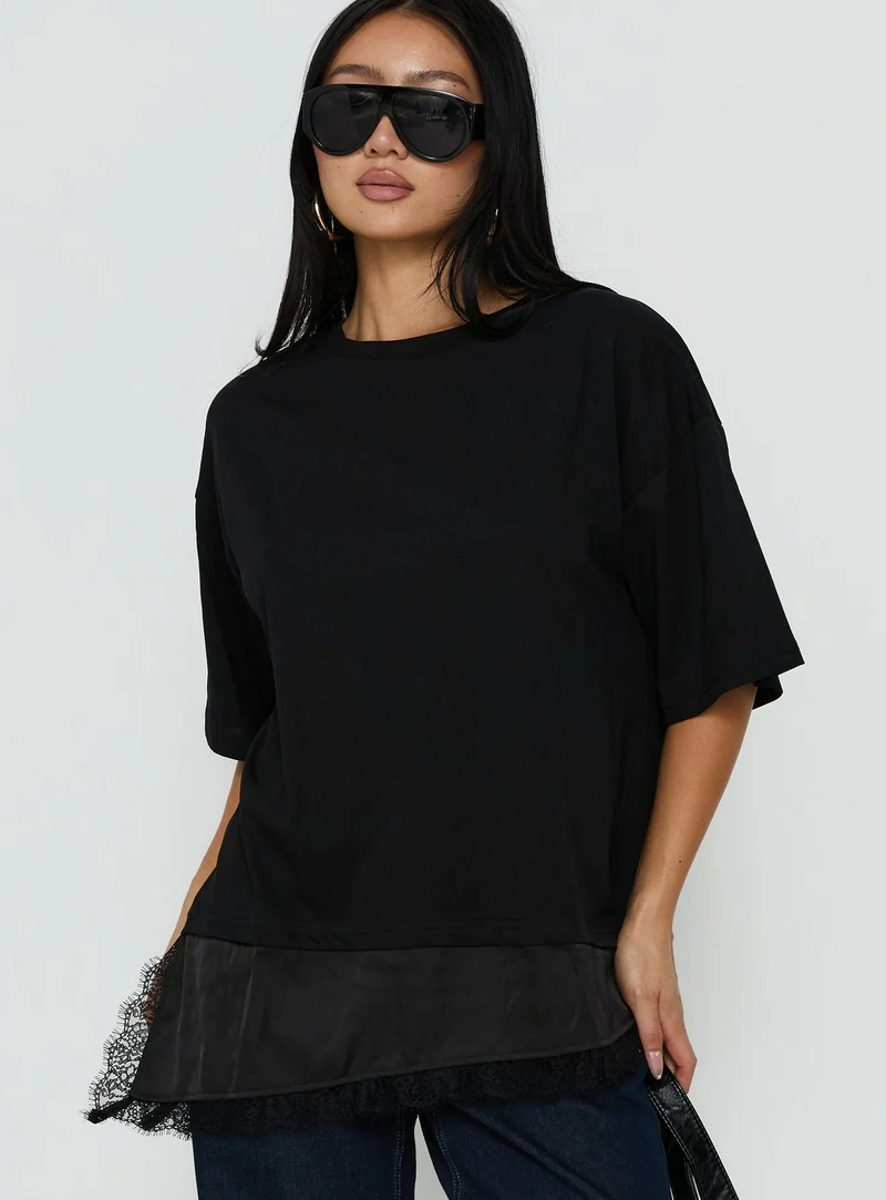Dalarie Layered Lace Oversized Tee Black