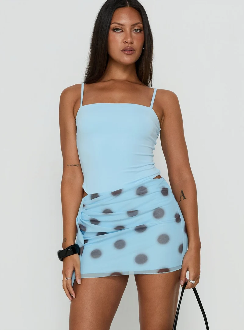 Cosmina Sarong Mini Dress Blurred Blue Polka Dot