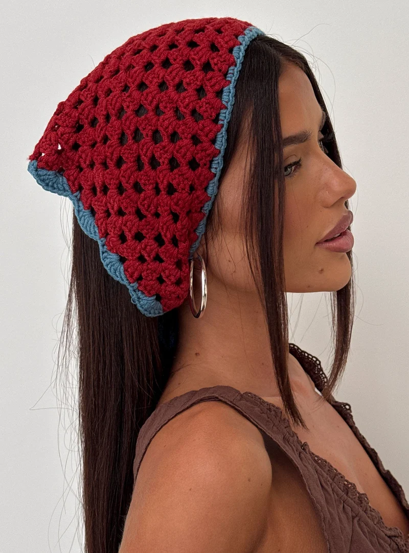 Zeea Knit Hair Scarf Red / Blue