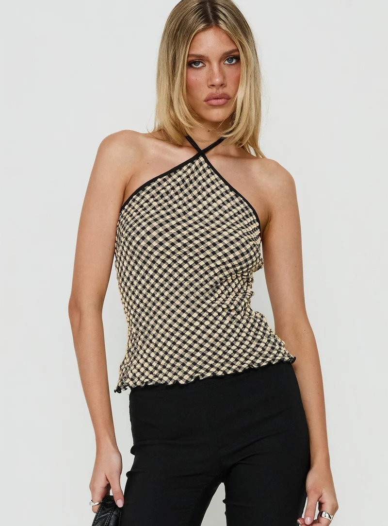 Caspiann Arrowneck Top Black / Butter Gingham