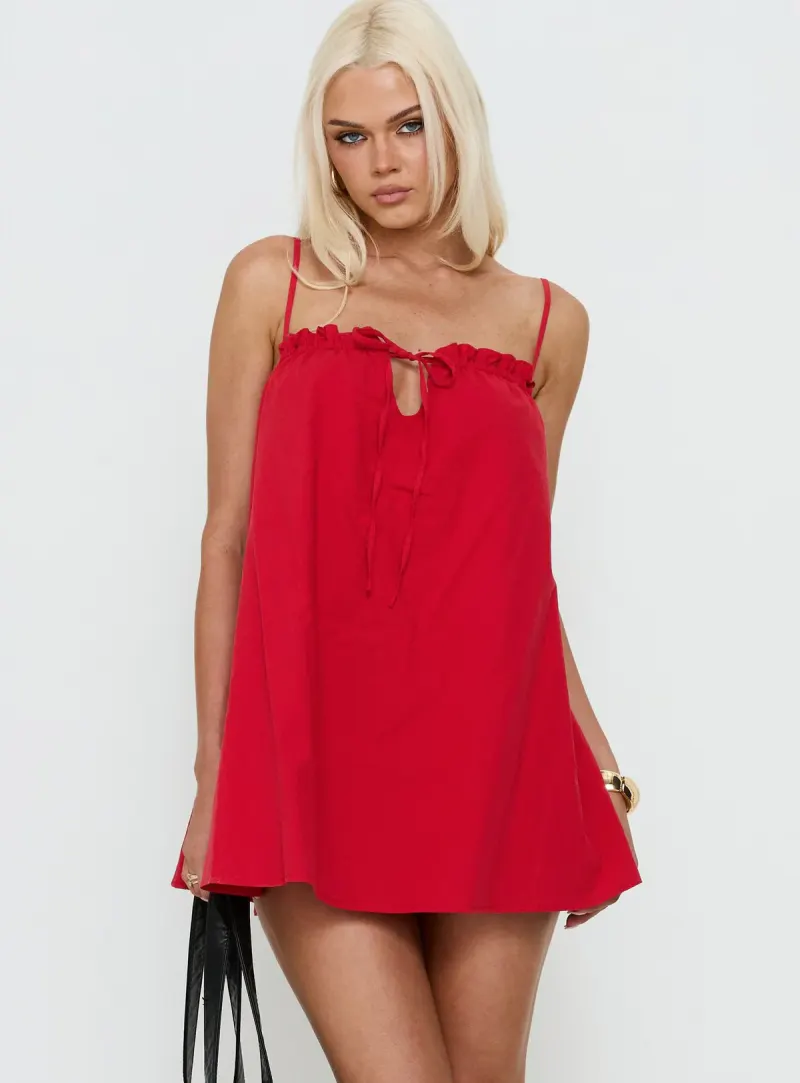 Loveless Strappy Babydoll Mini Dress Red