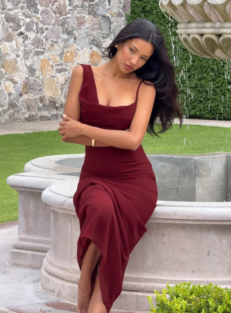 Laurisa Draped Maxi Dress Wine