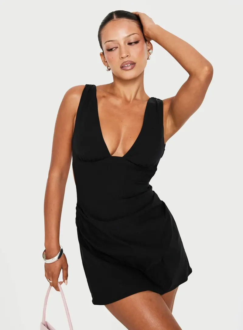 Sunswept Open Back Mini Dress Black