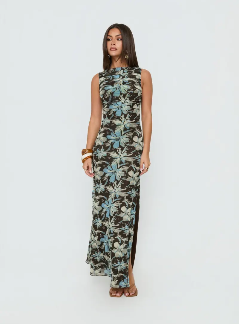 Undeniable Cut Out Maxi Dress Brown Floral Multi