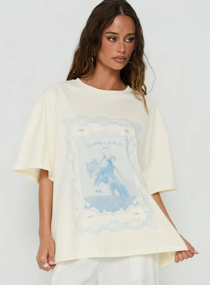 Soft Launch Stamp Oversized Graphic Tee Cream