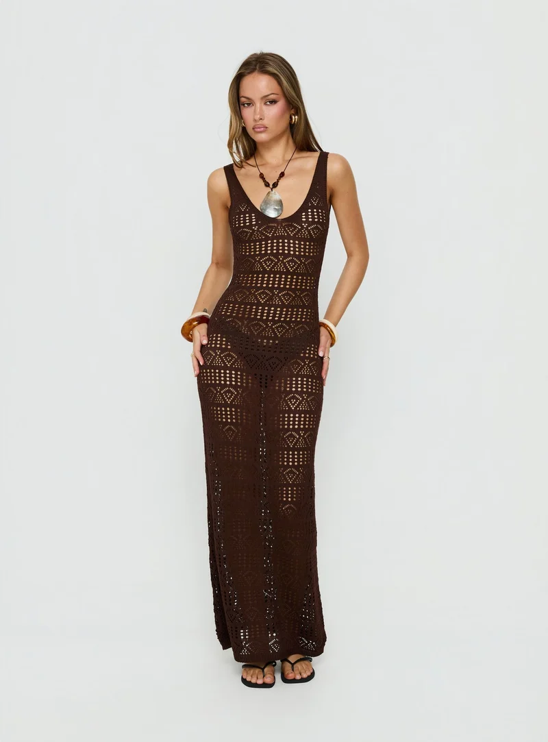 Ledena Knit V Neck Maxi Dress Chocolate