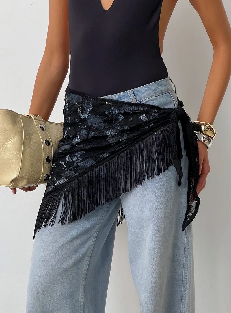 Elizebeth Tie Waist Tassel Belt Black