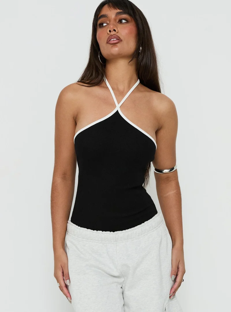 Azara Contrast Arrowneck Bodysuit Black / White