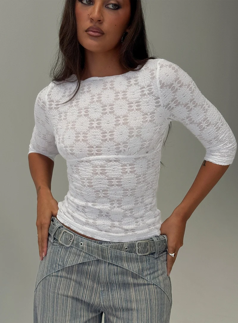 Seraphim Textured 3/4 Sleeve Top White