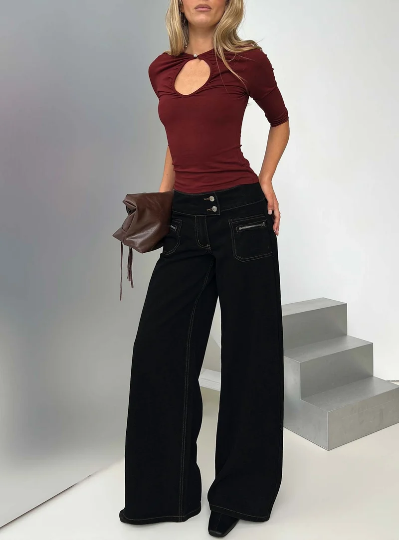 Unwritten Mid Rise Wide Leg Jeans Washed Black