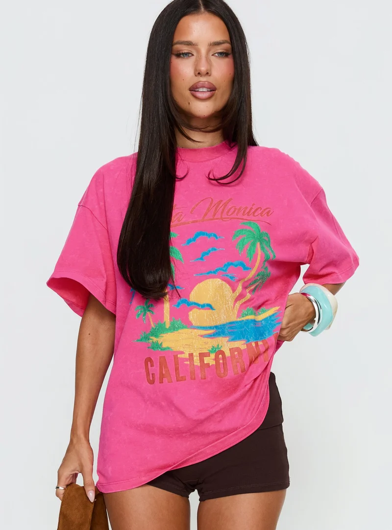 Santa Monica Beach Oversized Graphic Tee Washed Pink