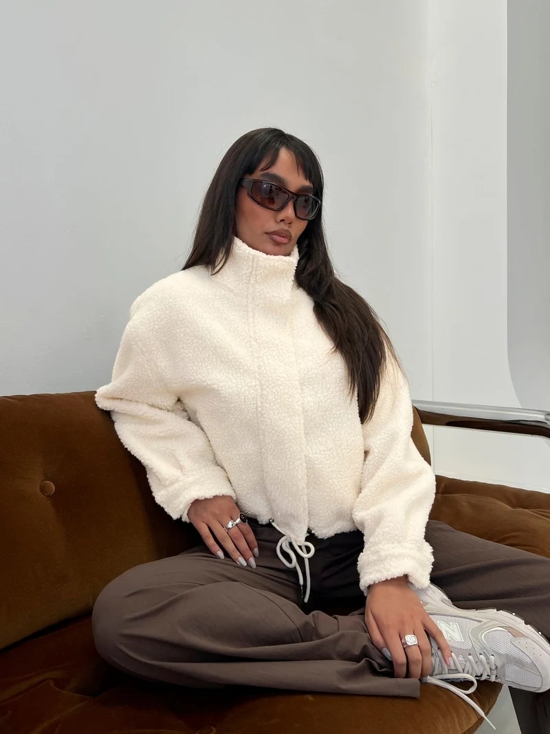 Clora Funnel Neck Sherpa Jacket Cream