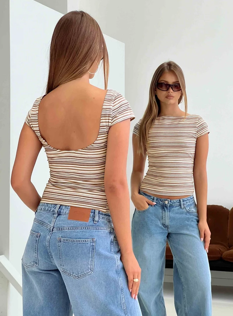 Nyren Low Back Boatneck Top Multi Stripe