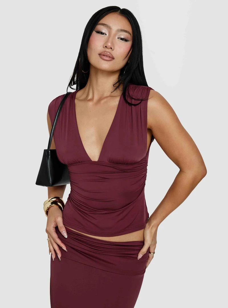 Liorah Thick Strap Plunge Neck Top Red