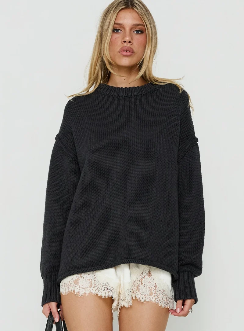 Wilda Crew Neck Knit Sweater Charcoal