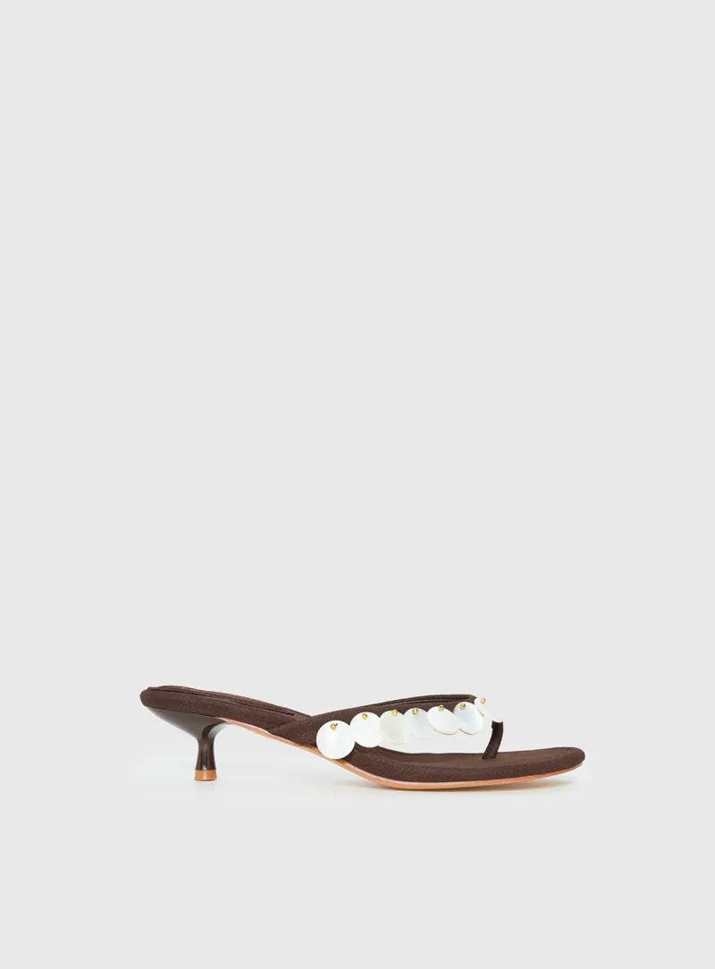 Ginnia Shell Detail Thong Heels Chocolate