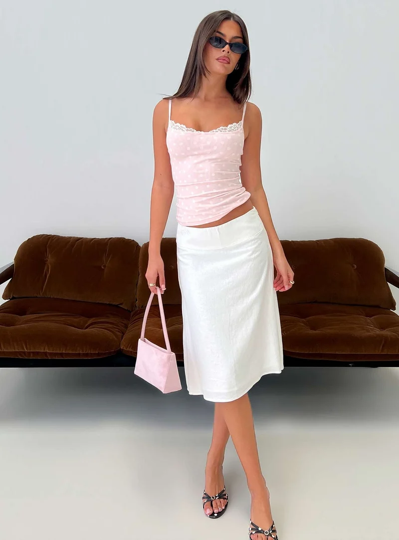 Such Delight Linen Midi Skirt White