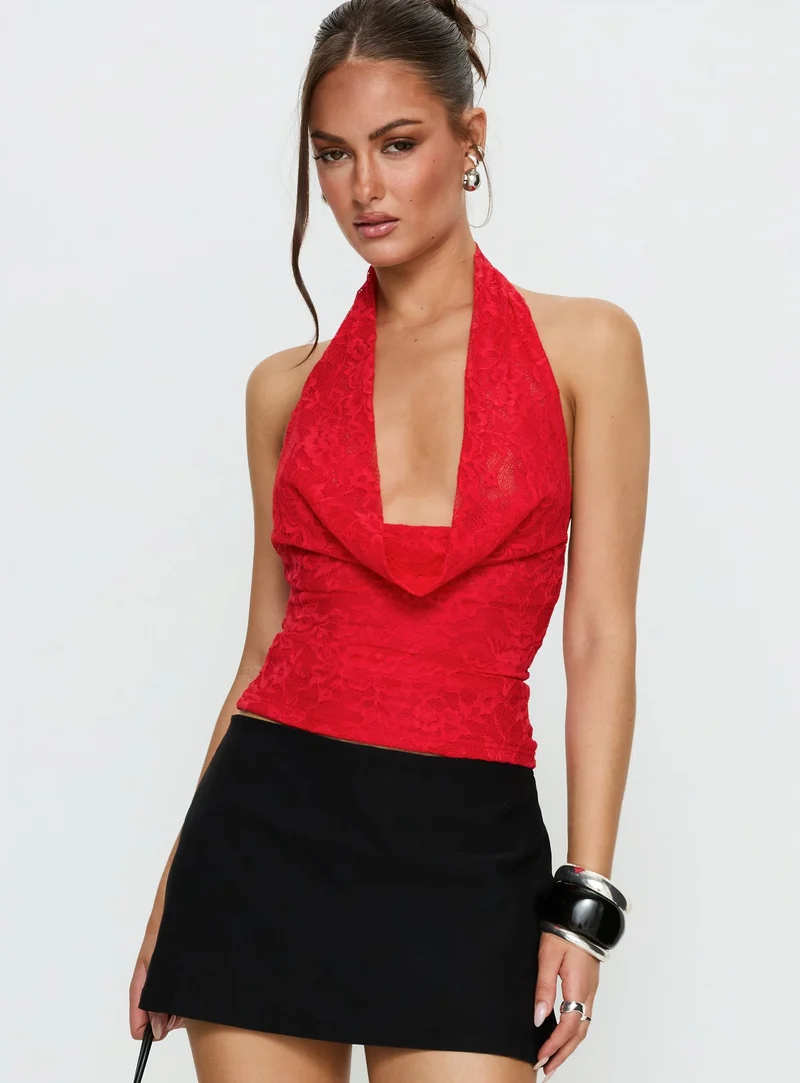 Kamira Plunge Neck Halter Top Red