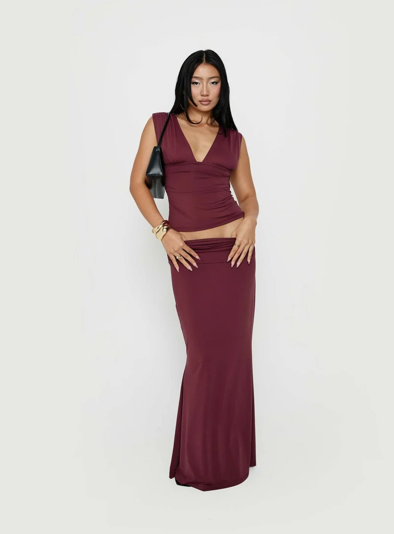 Liorah Foldover Waist Maxi Skirt Red