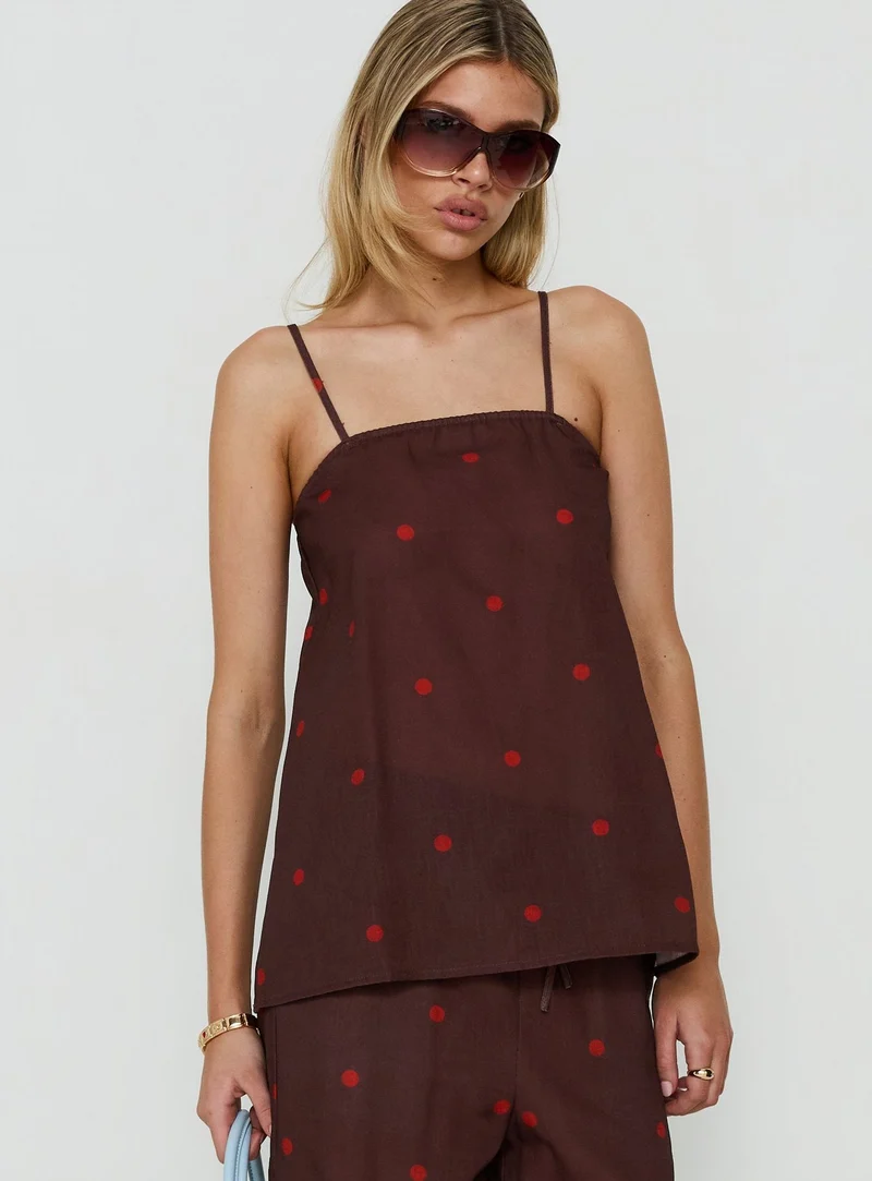 Bellara Longline Cami Top Chocolate / Red Polka Dot