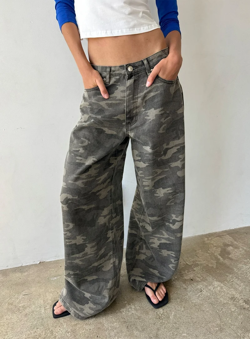 Naylor Mid Rise Wide Leg Jeans Camo