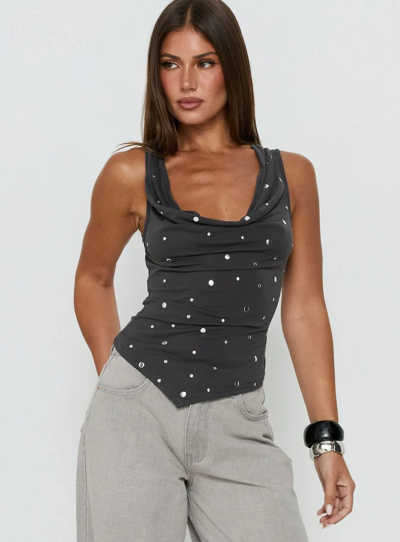 Quiet Confidence Studded Cowl Neck Top Grey
