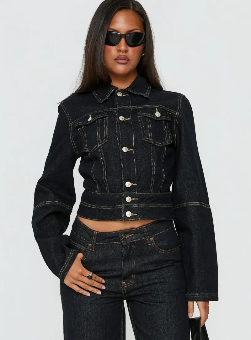 Remara Cinched Denim Jacket Dark Blue Wash