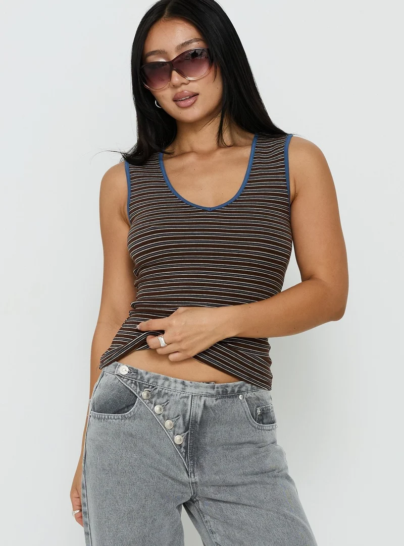 Truce V Neck Tank Top Multi Stripe