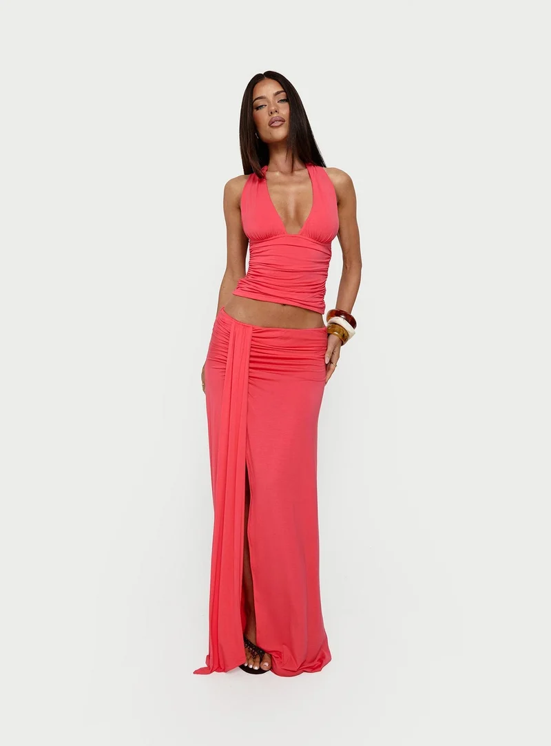 Keerah Ruched Maxi Skirt Guava