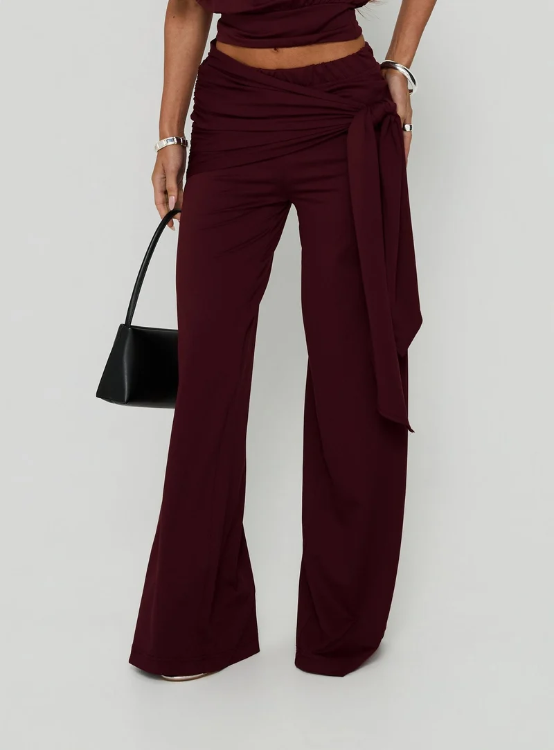 Hadlia Tie Waist Pants Burgundy