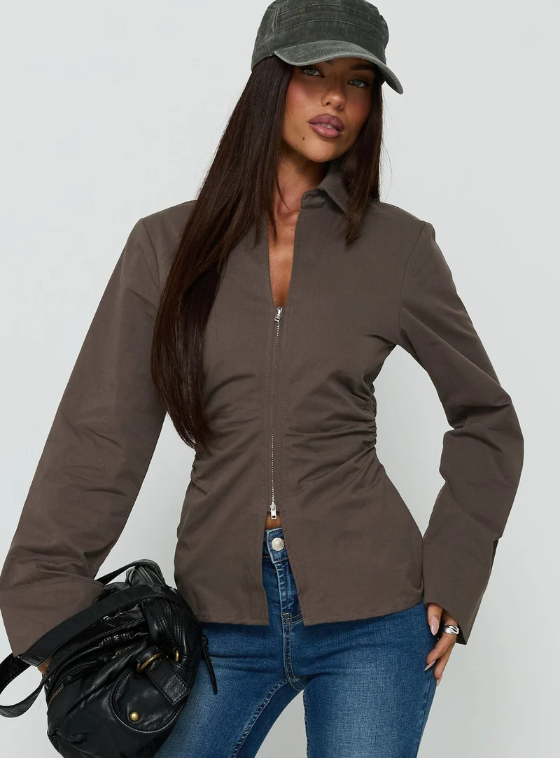 Delvira Cinched Long Sleeve Top Charcoal