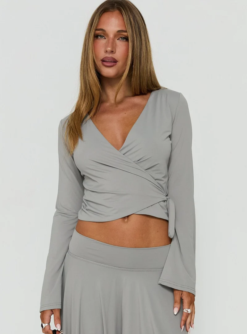 Talluleah Wrap Front Long Sleeve Top Grey