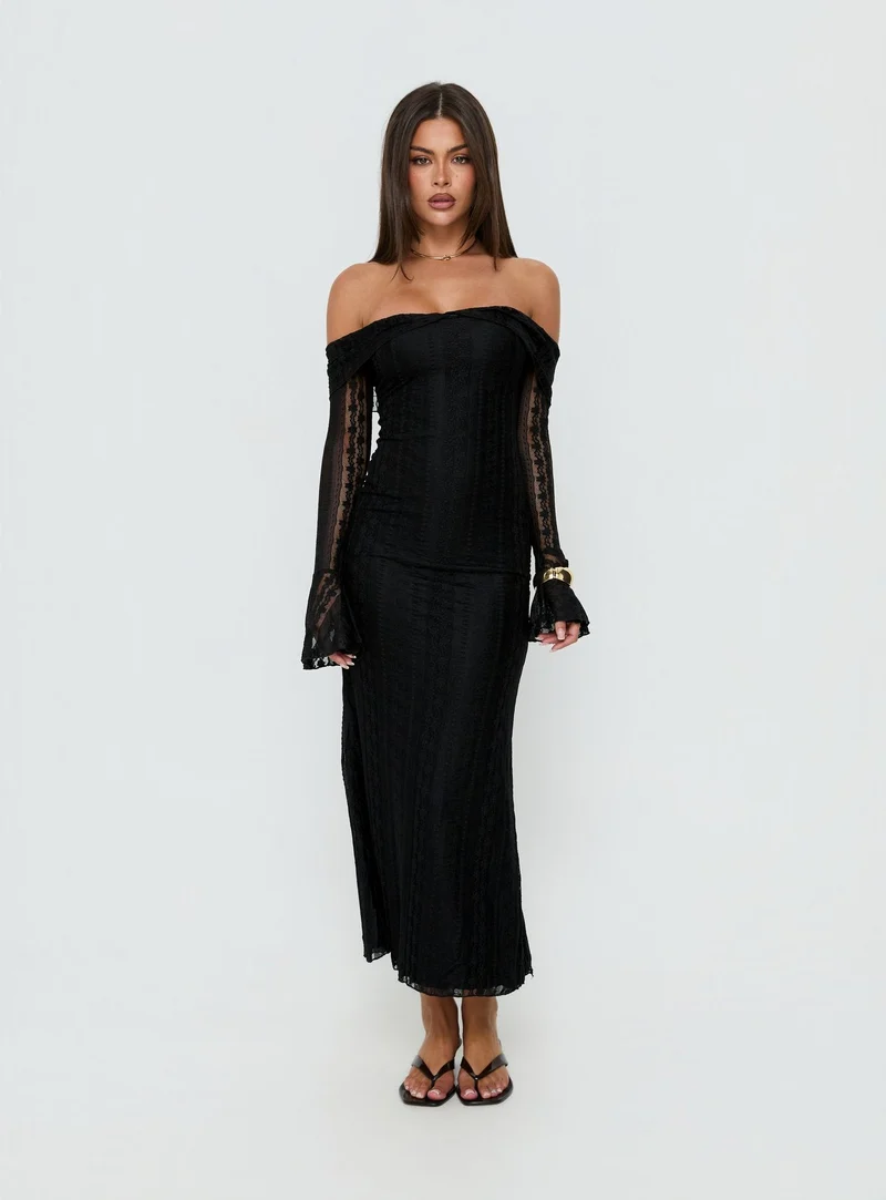 Perdita Long Sleeve Lace Maxi Dress Black