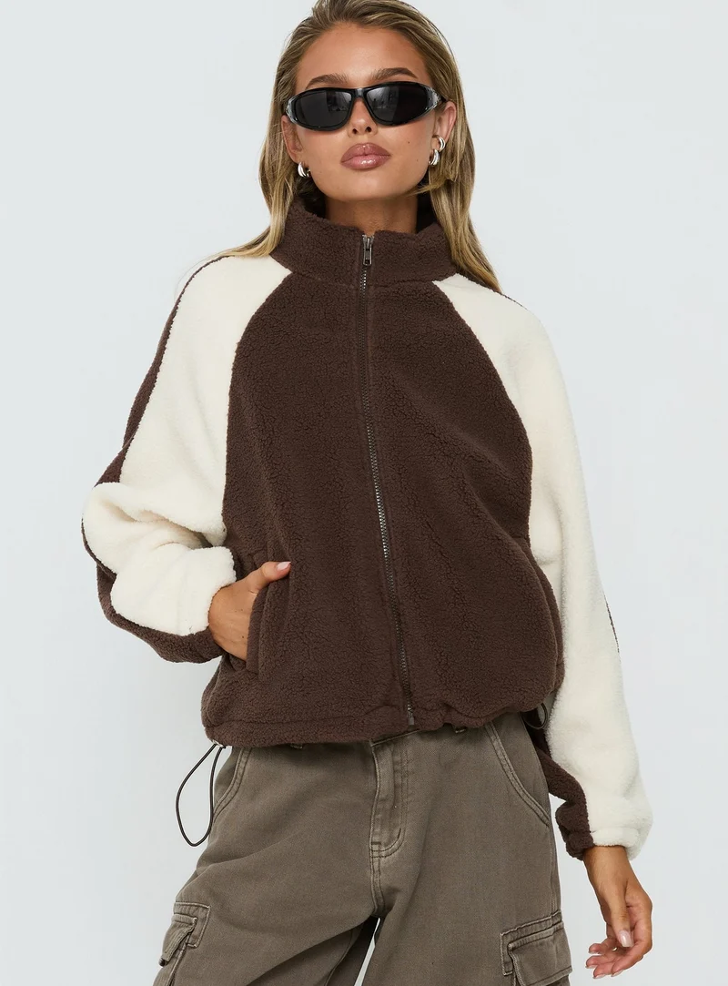 Fair Play Funnel Polar Fleece Zip Jacket Brown / Cream