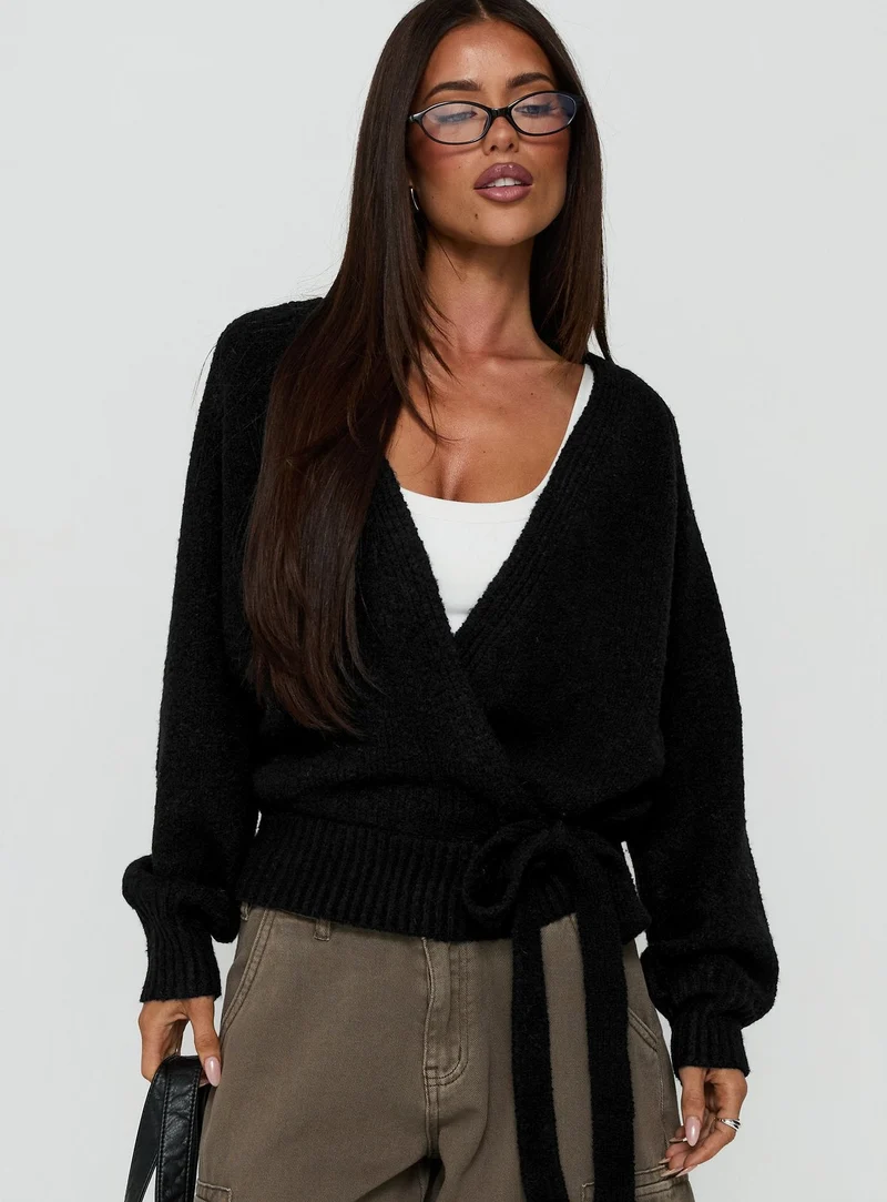 Daelan Wrap Knit Cardigan Black