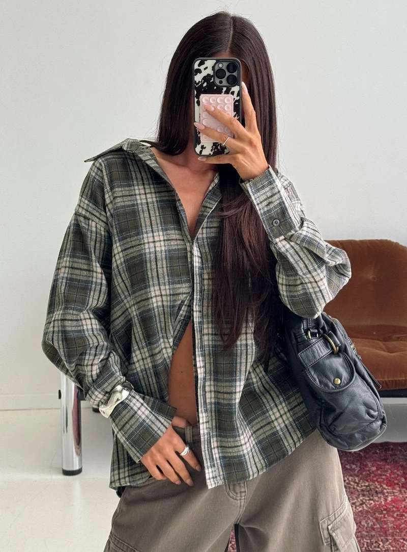 Fever Dreams Oversized Collared Shirt Check