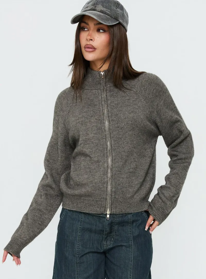 Kaylei Zip Through Cardigan Charcoal