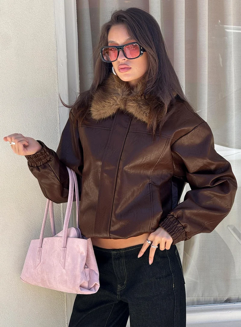 Humankind Faux Fur Jacket Brown