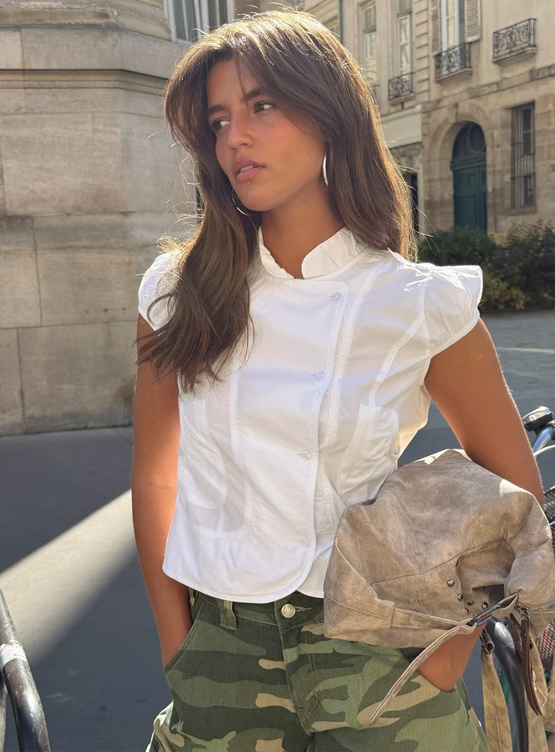 Aryalda Cap Sleeve Blouse Top White
