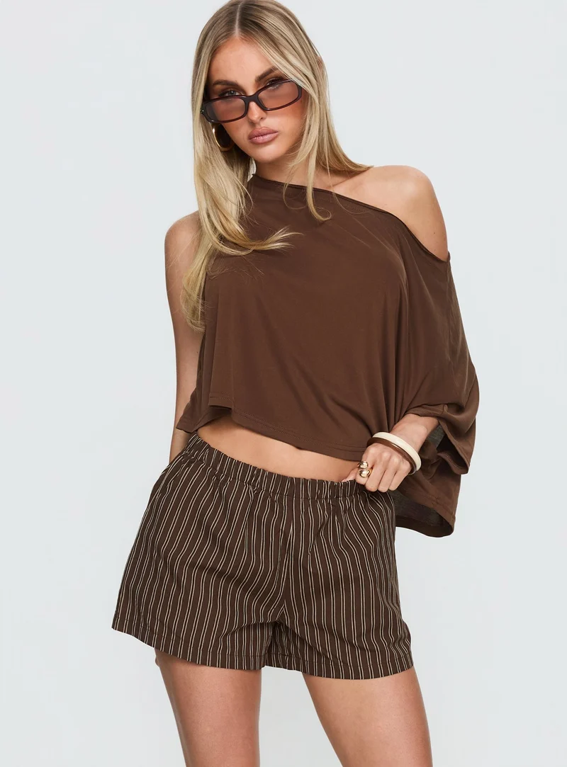 Vesperelle Elasticated Waist Shorts Brown Stripe