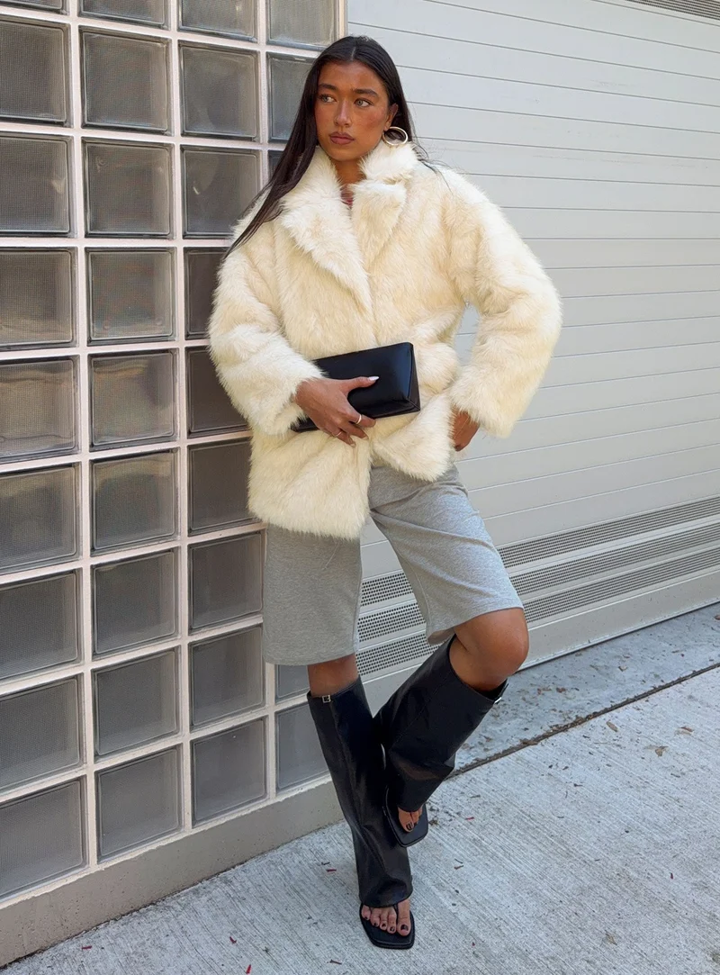 Clova Faux Fur Coat White