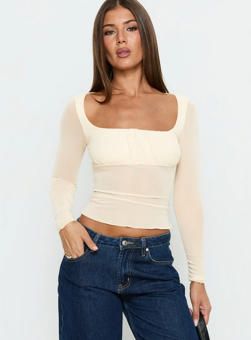 Victoire Long Sleeve Mesh Top Beige