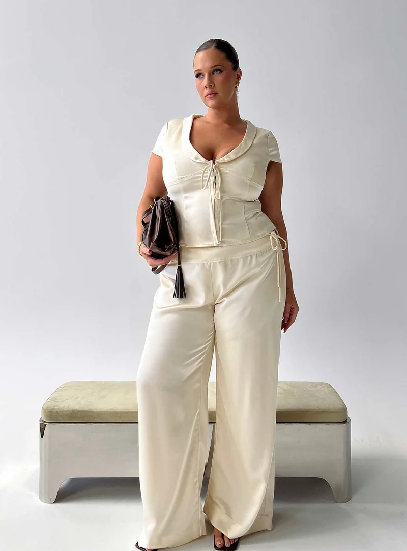 Aubrette Satin Tie Pants Cream Curve