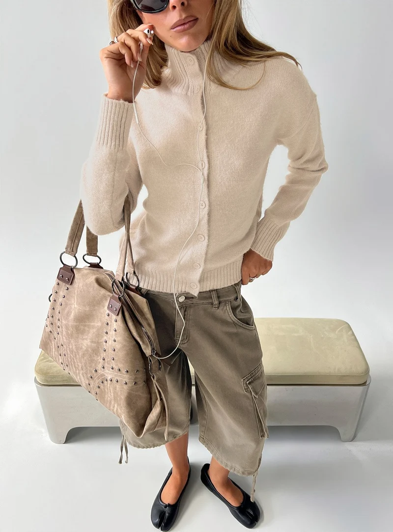Klaura Funnel Neck Cardigan Oat
