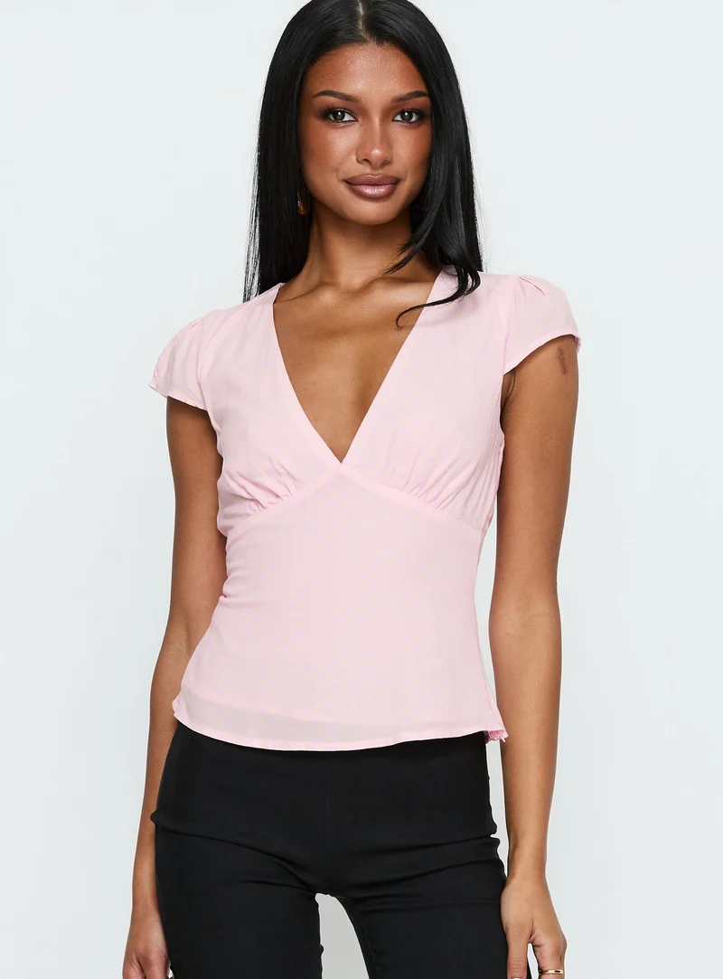 Dalanna Cap Sleeve Top Pink / Lemon Polka